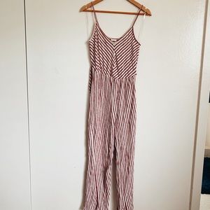 Dark Red Striped Jumpsuit
